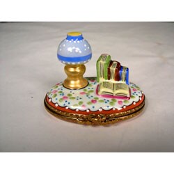 Limoges Hand-painted Lamp/ Books Keepsake Box