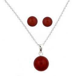 Sterling Silver Red Agate Necklace and Earrings Set