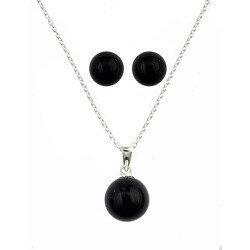 Sterling Silver Black Agate Necklace and Earrings Set