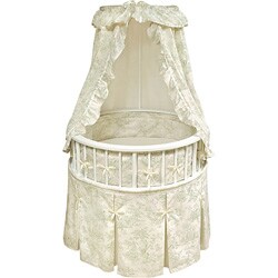 White Elegance Round Bassinet with Sage Toile Bedding