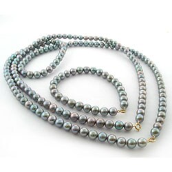 14k Gold Grey Freshwater Pearl Jewelry Set (6-7 mm)
