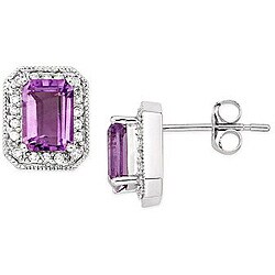 14k Gold Amethyst and 1/5ct TDW Diamond Earrings