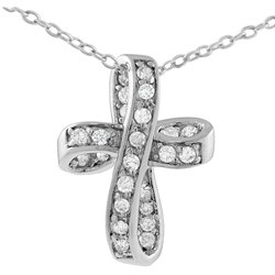 Sterling Silver CZ Ribbon Cross Necklace