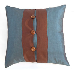 Rich Blue/ Brown Coconut Buttons Cushion Cover