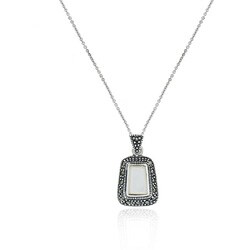 Sterling Silver Marcasite and Mother of Pearl Necklace