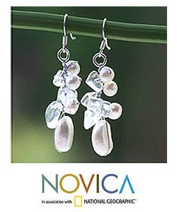 Sterling Silver 'Icicles' Pearl and Quartz Earrings (Thailand)