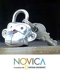 'Cheeky Monkey'  Pewter Key Ring (Thailand)