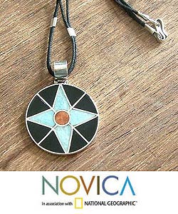 Sterling Silver/ Onyx Amazonite 'Compass' Necklace (Peru)