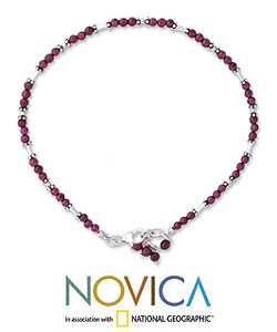 Sterling Silver Garnet 'Crimson Trios' Anklet (India)