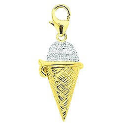 14k Yellow Gold Diamond Ice Cream Cone Charm