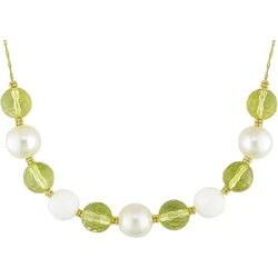 14k Lemon Quartz and White Jasper Bead Necklace