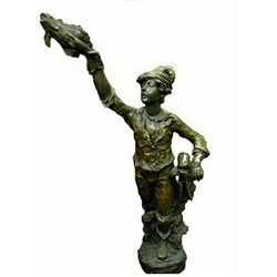'Boy Holds a Fish' Bronze Fountain
