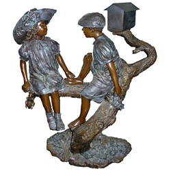 Bronze Boy and Girl On Tree Post Box Statue