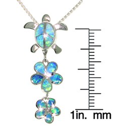 Sterling Silver Created Opal Turtle and Flowers Necklace