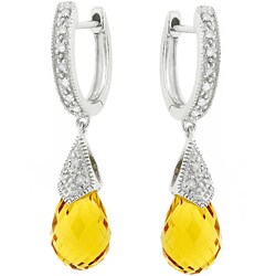 14k Gold Citrine and 1/10ct TDW Diamond Drop Earrings