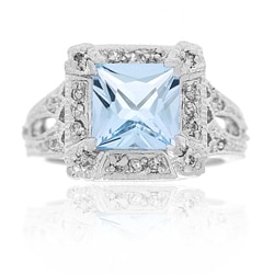 Sterling Silver Blue Topaz and CZ Ring