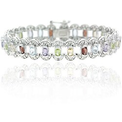 Glitzy Rocks Sterling Silver Diamond Accent Multi-gemstone Bracelet