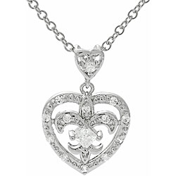 Sterling Silver Heart with Fleur de Lis Necklace