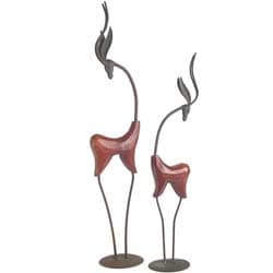 Wood and Metal Gazelles Sculptures (Set of 2)