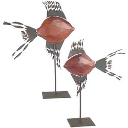 Wood and Metal Fish Sculptures (Set of 2)