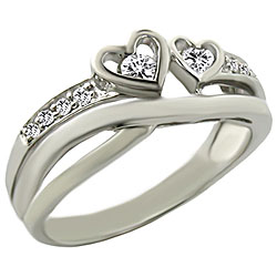 10k White Gold Double Heart Diamond Ring