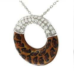 Sterling Silver CZ and Leopard Print Circle Necklace
