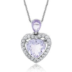 Glitzy Rocks Sterling Silver CZ and Amethyst Heart Necklace
