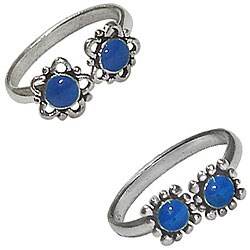 Silvertone Turquoise Enamel Toe Rings (Set of 2)