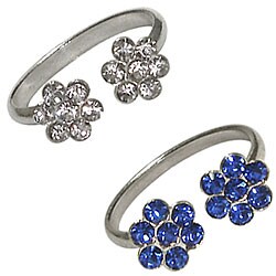 Sterling Silver Crystal Flower Toe Rings (Set of 2)
