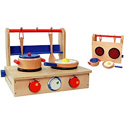 Wooden Portable Play Kitchen and Pan Set