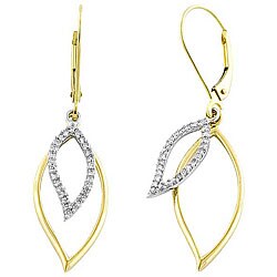 14k Two-tone Gold 1/5ct TDW Diamond Leaf Earrings