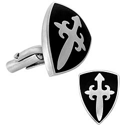Stainless Steel Enamel Fancy Shield Cuff Links