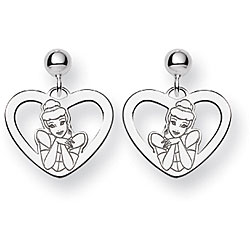 Sterling Silver Disney's Cinderella Heart Earrings