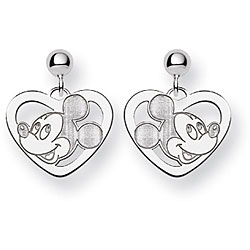 Disney 14k White Gold Mickey Mouse Heart Earrings