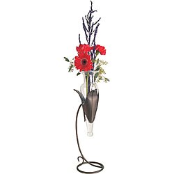 Clear Amphora Vase with Leaves Stand