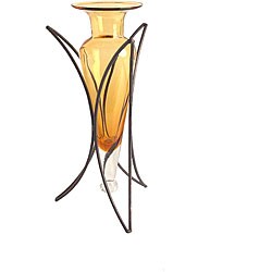 Amber Amphora Vase on Half Moon Metal Stand