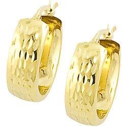 14k Yellow Gold Diamond-cut Wide Hoop Earrings