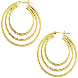 14k Yellow Gold Triple-layered Hoop Earrings