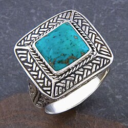 Sterling Silver 'Cawi Motif' Turquoise Ring (Indonesia)