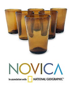 Set of 6 'Amber Angles' Drinking Glasses (Mexico)