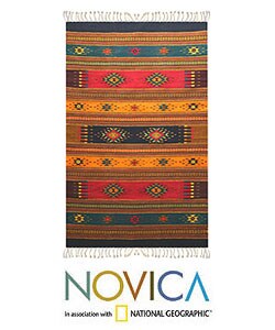Mexican 'Tequila Sunrise' Zapotec Wool Rug (4' x 6')