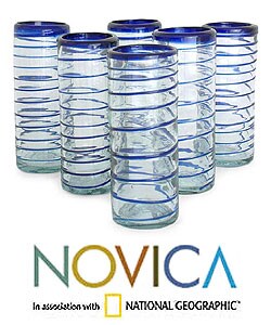 Set of 6 'Cobalt Spiral' Highball Glasses (Mexico)