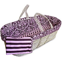 Tadpoles Pink and Brown Damask Moses Basket Set