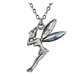 Iced Out Zinc Alloy Rhinestone Winged Fairy Necklace