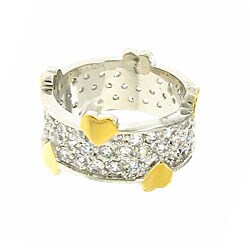 Two-tone Silver Cubic Zirconia Heart Band