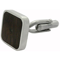 Stainless Steel and Wood Inlay Square Cuff Links