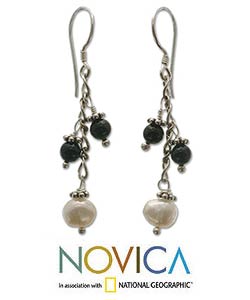 Onyx and Pearl 'Tuxedo' Earrings (Indonesia)