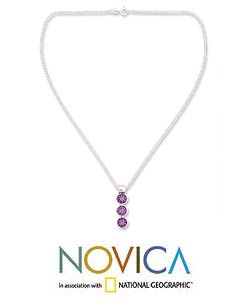 Sterling Silver 'Lilac Trio' Amethyst Necklace (India)