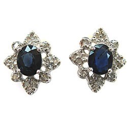 14k Gold Blue Sapphire and 1/6ct TDW Diamond Earrings