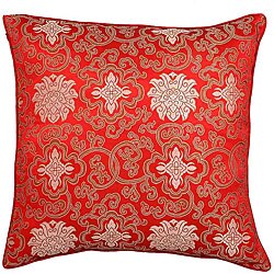 Handmade Chinese Lotus Flowers Red Cushion Cover